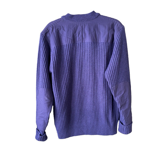 LL Bean Sweater Mens Large Military Commando Henley Blue Merino Wool Popover - Picture 4 of 11